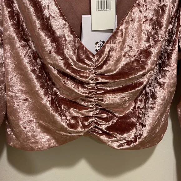 NWT Wayf X Emma Rose Samantha Ruched Long Sleeve Velvet Crop Top Fall Velour - Picture 7 of 8